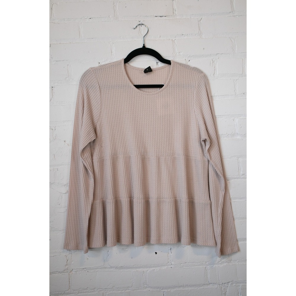 Paper Crane Womens Blush Pink Waffle Knit Tiered Peplum Long Sleeve Top Small